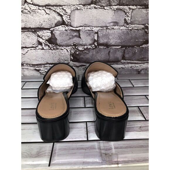 Lewit Black Leather Slip On Block Heel Mules Dress Shoes Women’s Sz 37.5EU/7M US - Picture 6 of 16